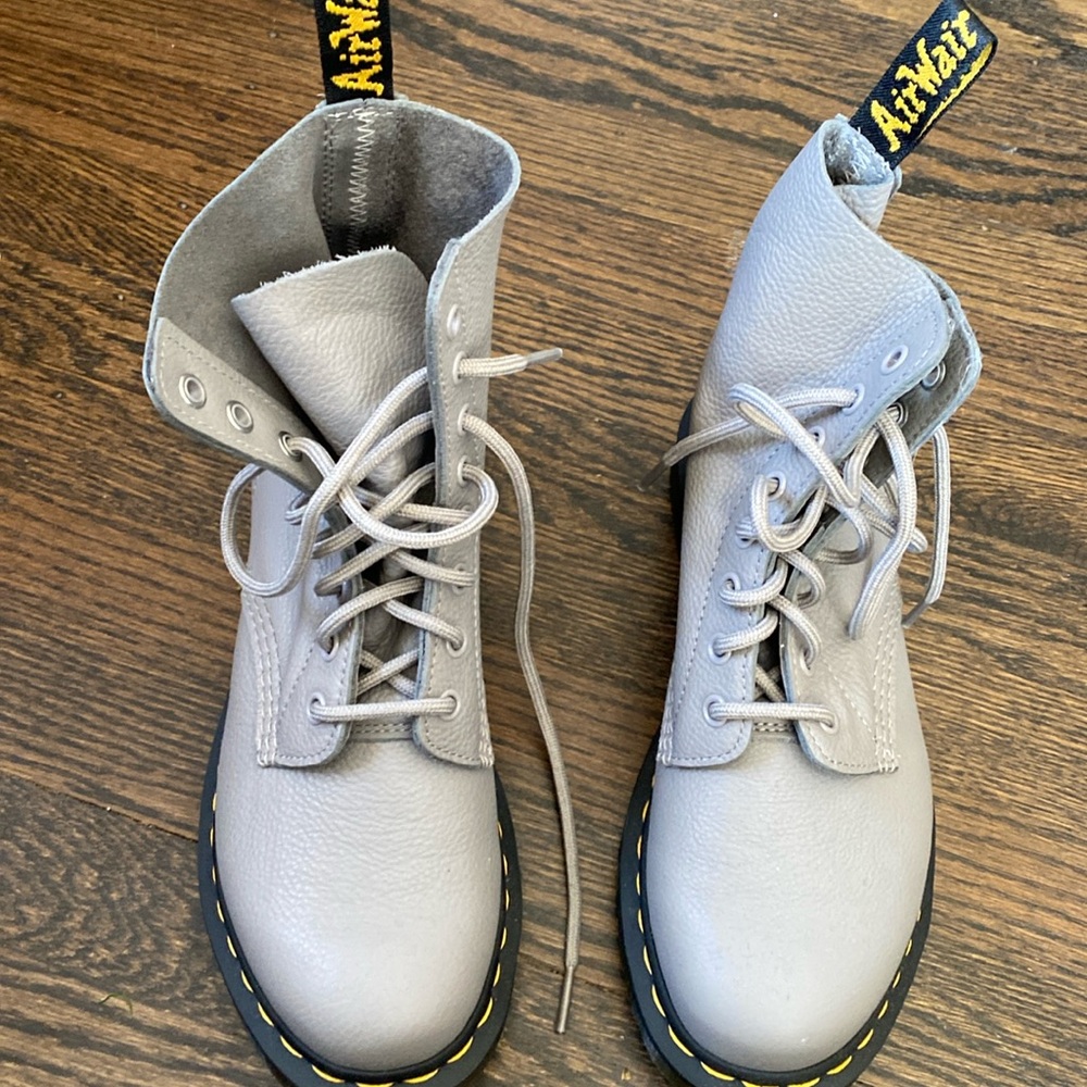 Grey soft leather dr martens.